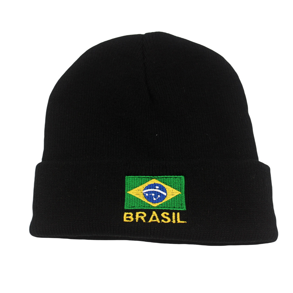 Beanie Cuffed Knit - Unisex Brazil Flag Beanie Knit Hat