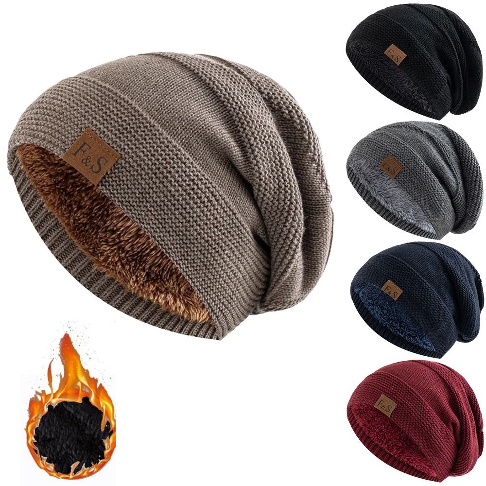 Beanie Cuffed Knit - Casual Fur Lined Winter Beanie Cap