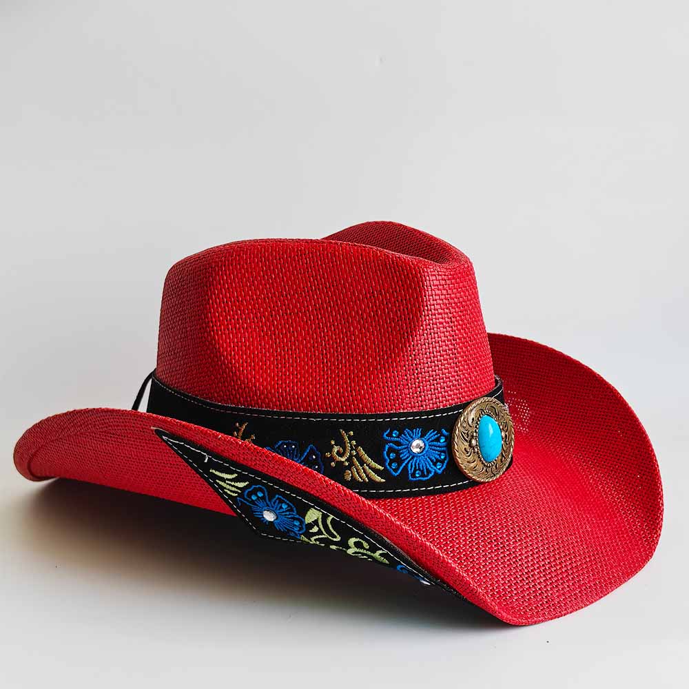 Cowboy Hat Straw - Vintage Red Western Cowboy Hat with