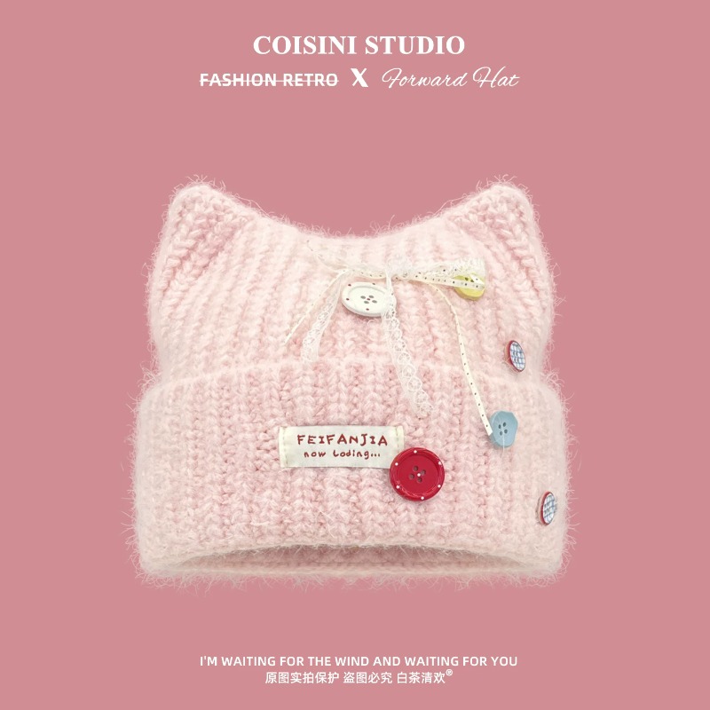 Y2K Cute Cat Ear Knit Beanies  - Beanie Cuffed Knit review and price